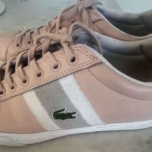 LACOSTE PALE PINK TENNIS SHOES W PINK LACES AND ALLIGATOR. 7.5